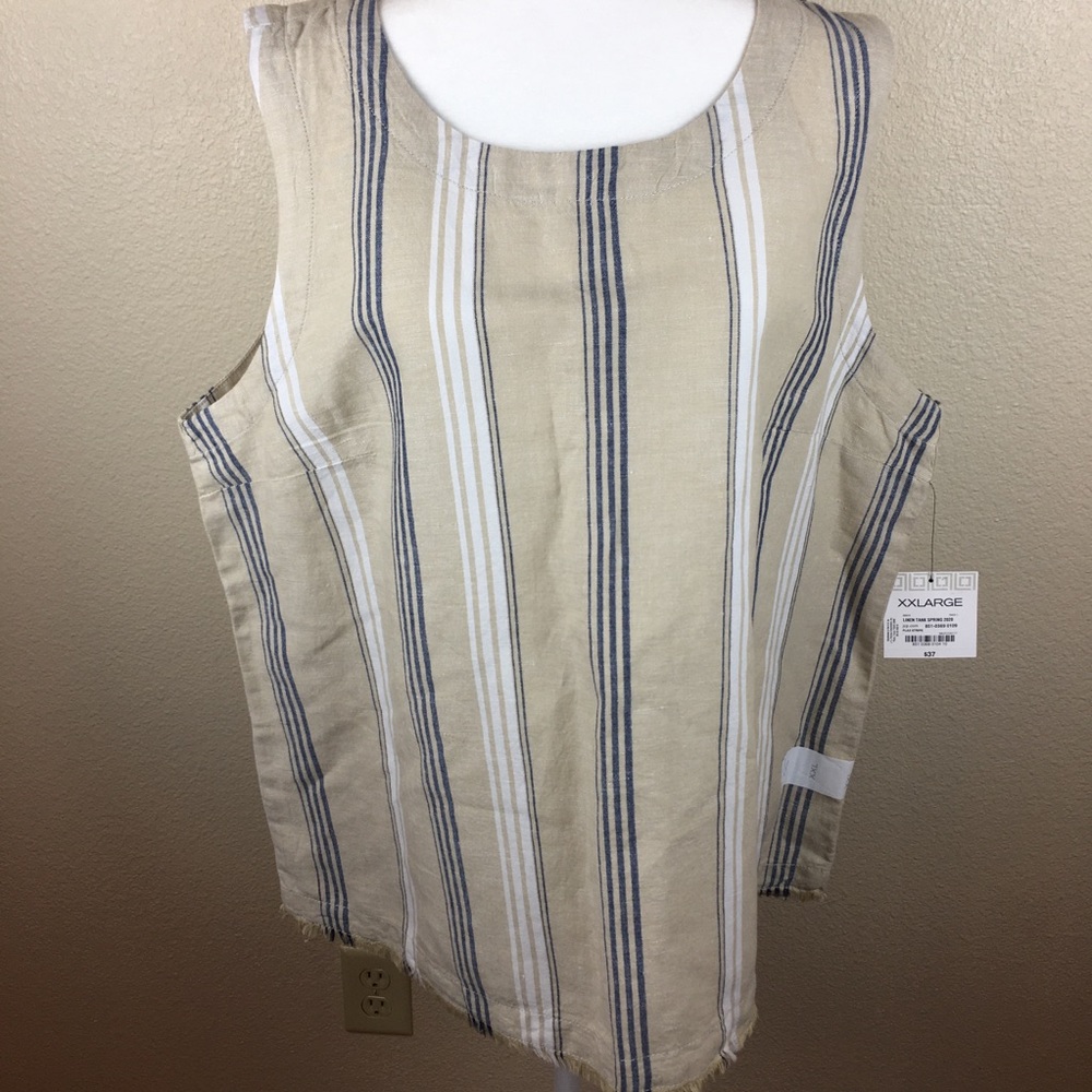 Liz Claiborne Beige Navy Stripe Linen Blend Summer Top Size XXL NWT